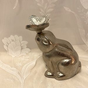 Decorative Silver Easter Bunny kissing Butterfly Friend